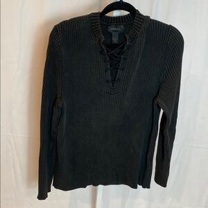 Express Charcoal Lace-Up Ribbed Sweater